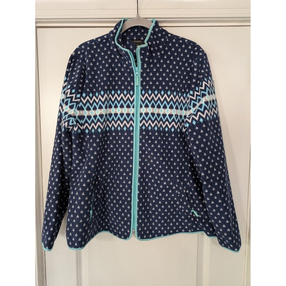 Talbots Women's XL Full Zip Fleece Jacket Nordic fair Isle apres ski cozy - Picture 1 of 7